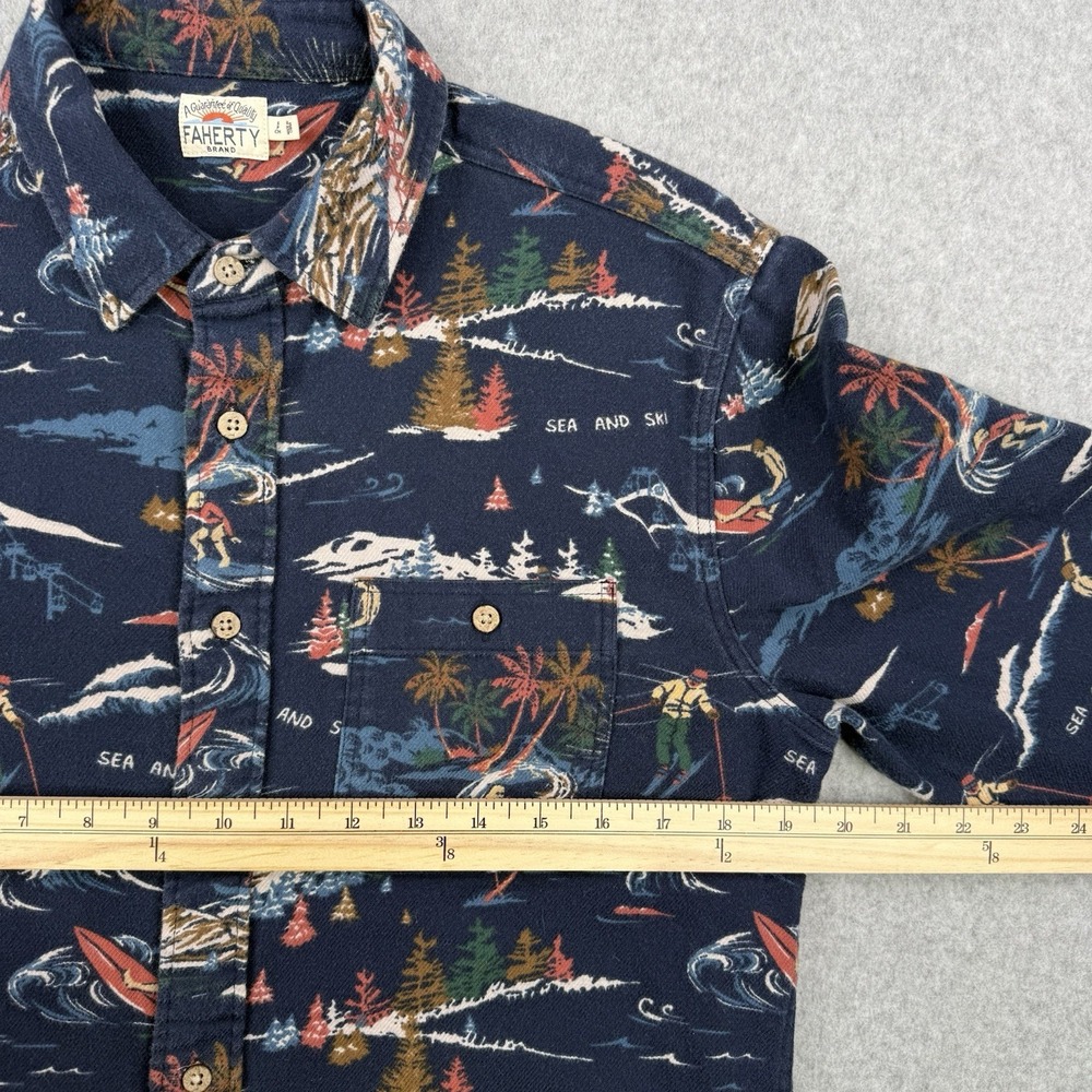 Faherty Shirt Mens Small‎ Blue Super Brushed Flannel Sea To Ski Print Button Up - Picture 10 of 12